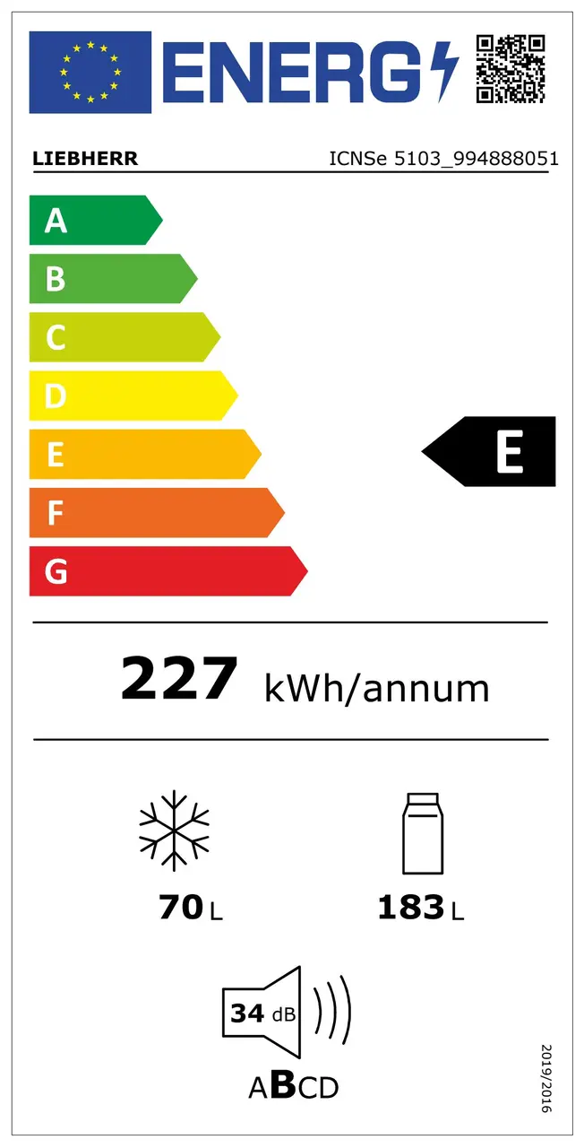 ICNSe 5103 pure NoFrost Integruojamas šaldytuvo ir šaldiklio